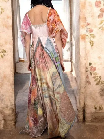 Aurora, reworked vintage lace slip and hand painted scard dress