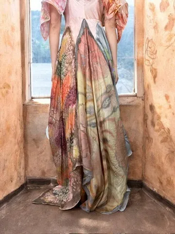 Aurora, reworked vintage lace slip and hand painted scard dress