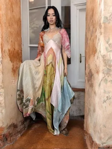 Aurora, reworked vintage lace slip and hand painted scard dress