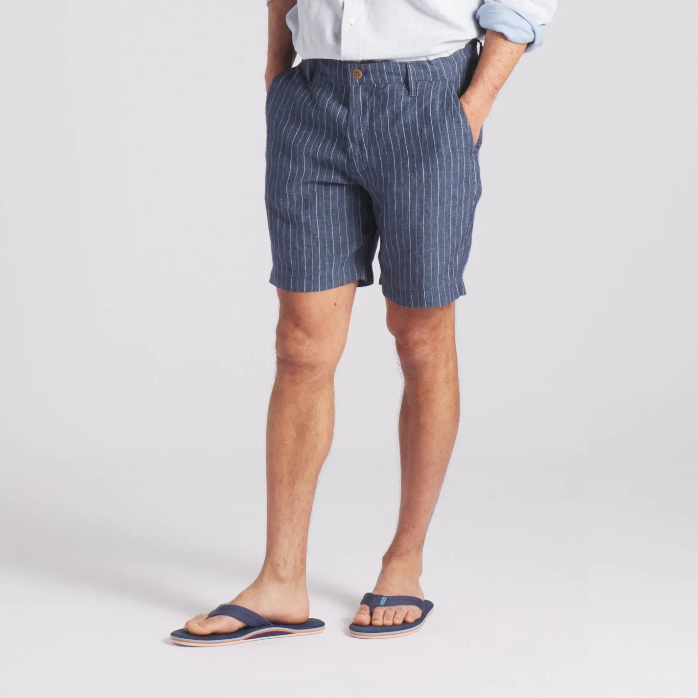 Aventura Washed Linen Shorts - Faded Indigo Stripe