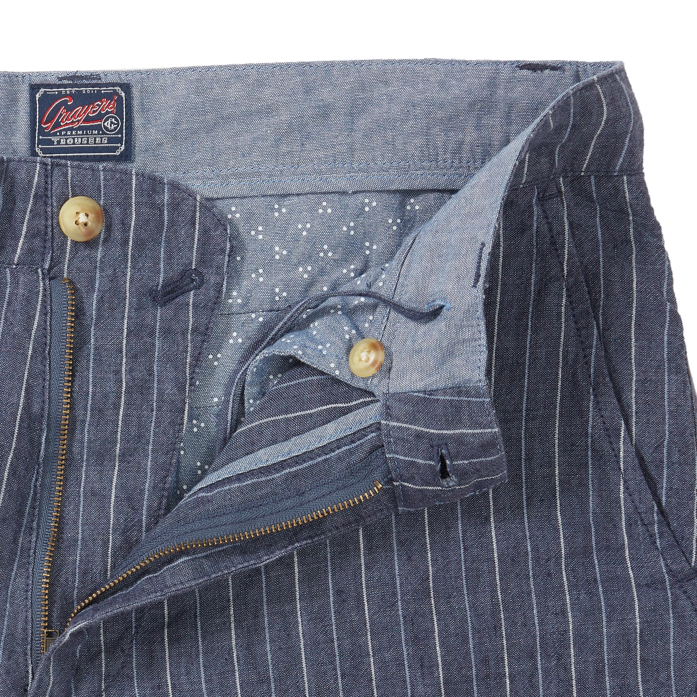 Aventura Washed Linen Shorts - Faded Indigo Stripe