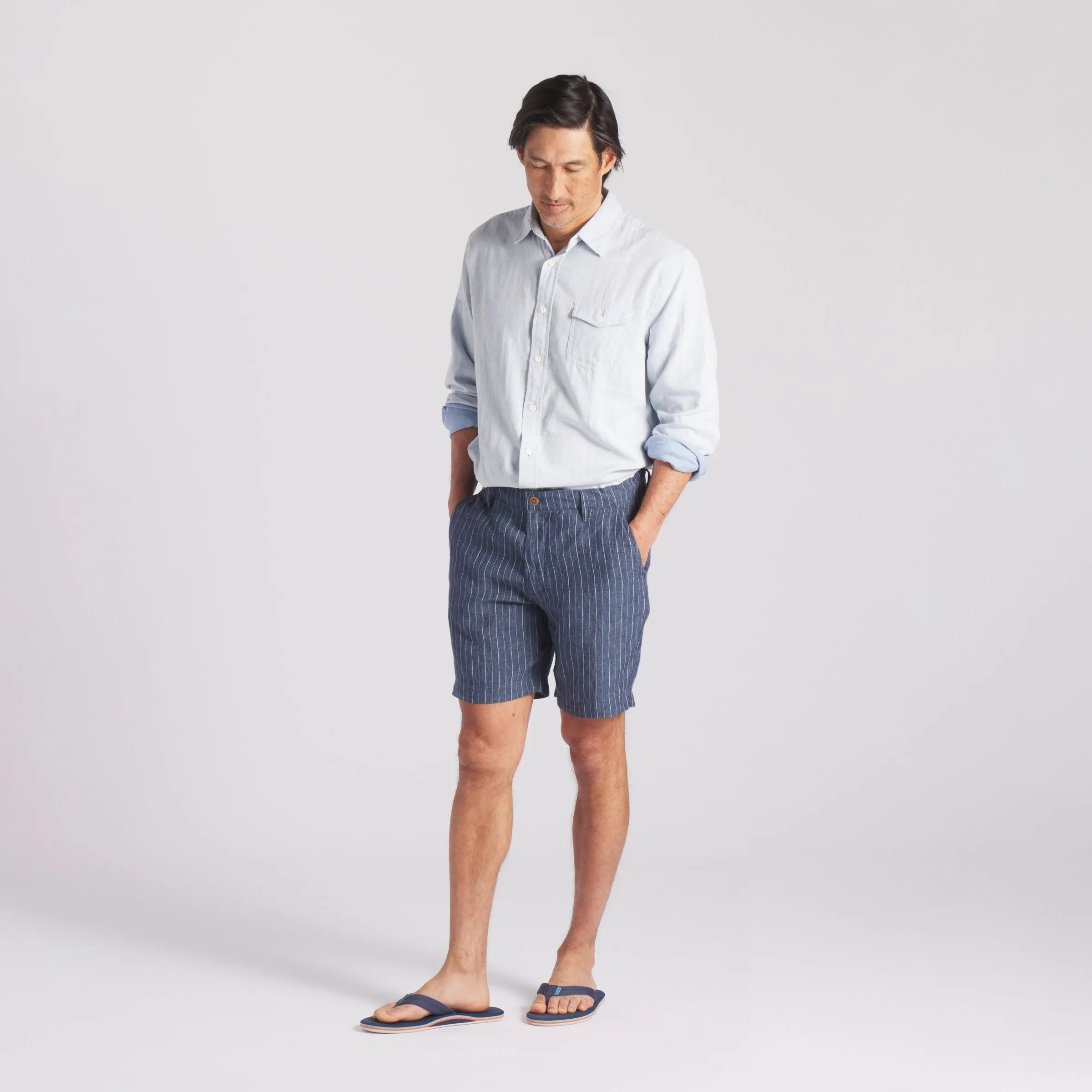 Aventura Washed Linen Shorts - Faded Indigo Stripe