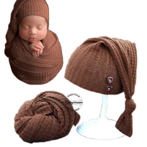 Babymoon Stretchable Baby Wrap & Knotty Cap New Born Photography Photoshoot Prop-Brown