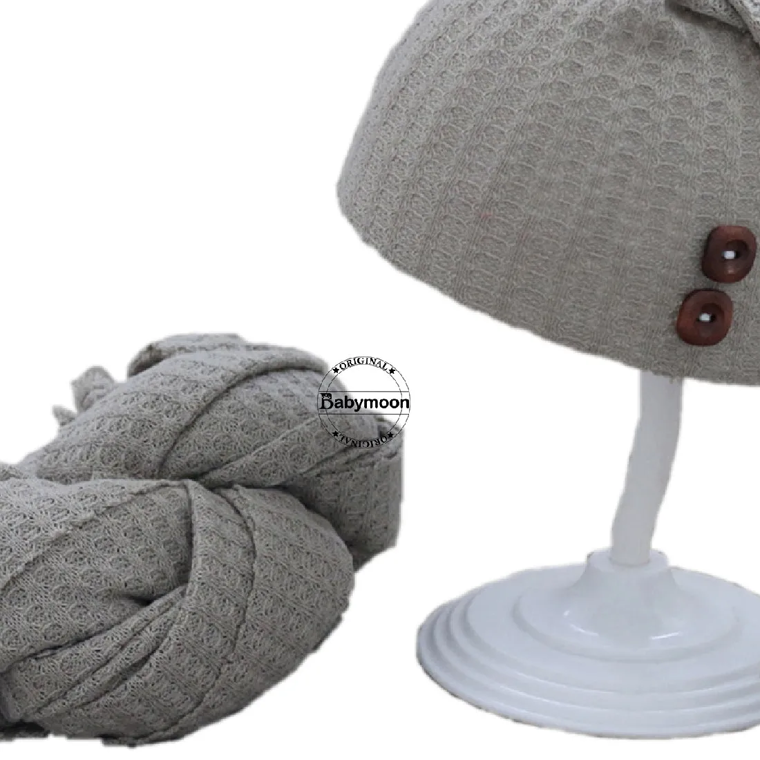 Babymoon Stretchable Baby Wrap & Knotty Cap New Born Photography Photoshoot Prop-Grey
