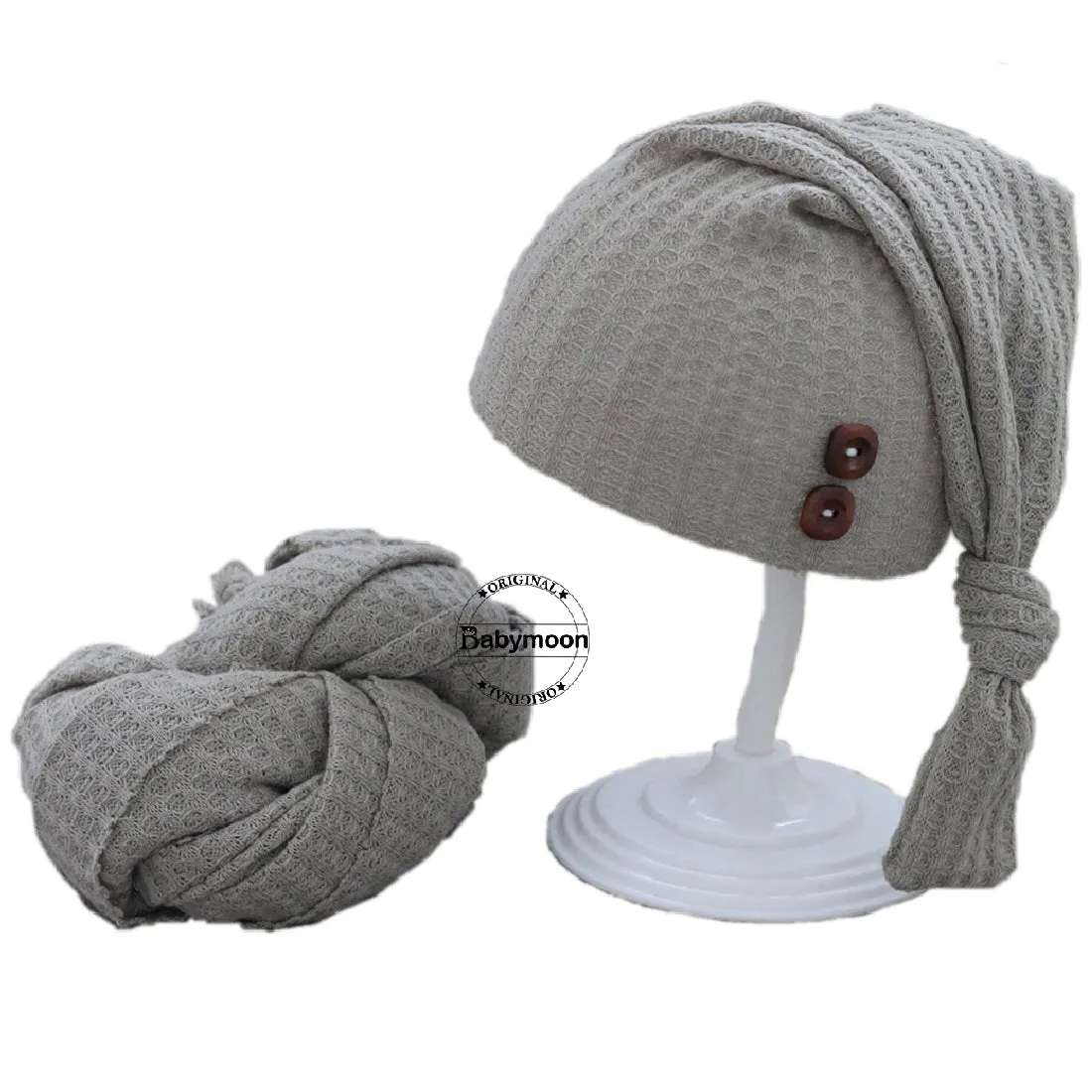 Babymoon Stretchable Baby Wrap & Knotty Cap New Born Photography Photoshoot Prop-Grey