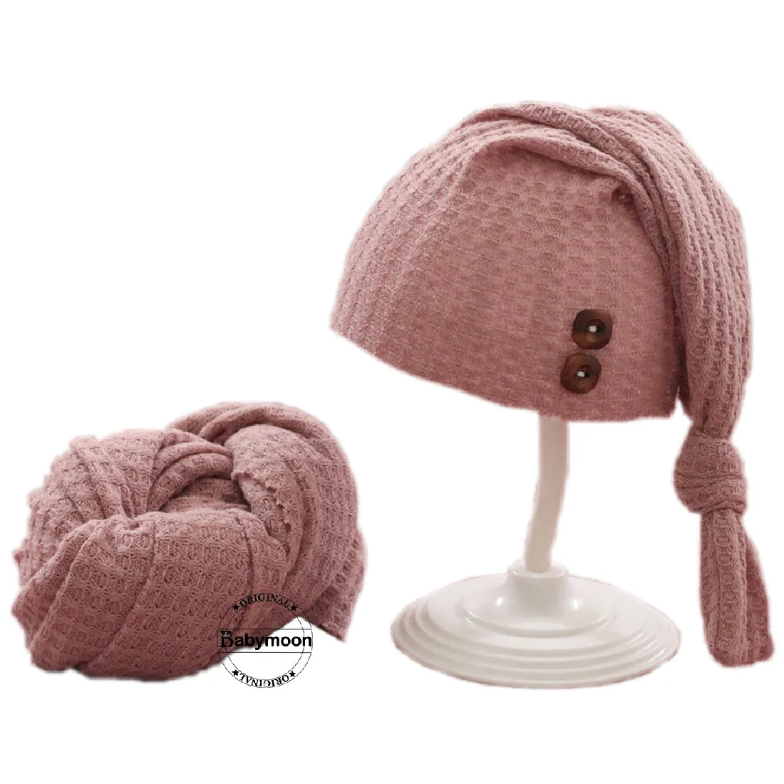 Babymoon Stretchable Baby Wrap & Knotty Cap New Born Photography Photoshoot Prop-Pink