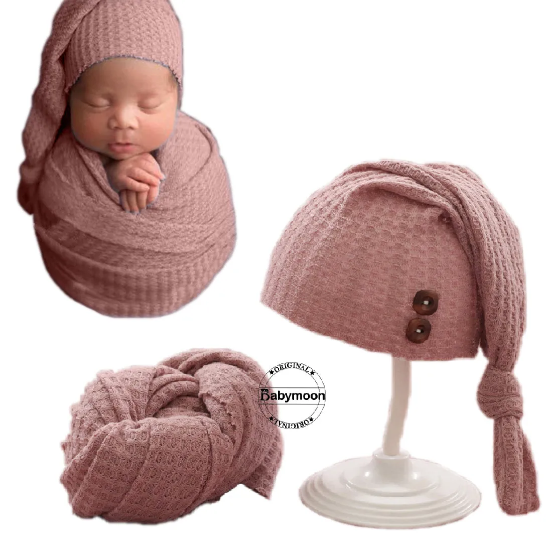 Babymoon Stretchable Baby Wrap & Knotty Cap New Born Photography Photoshoot Prop-Pink