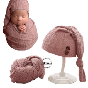 Babymoon Stretchable Baby Wrap & Knotty Cap New Born Photography Photoshoot Prop-Pink