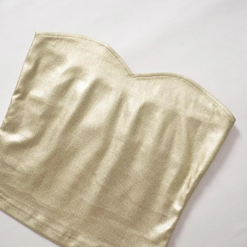 Backless metallic sweetheart neck solid tube top
