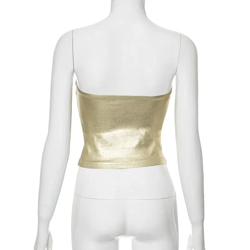 Backless metallic sweetheart neck solid tube top