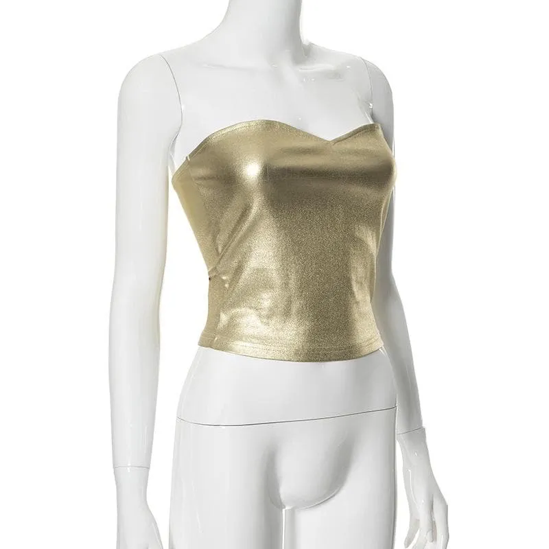 Backless metallic sweetheart neck solid tube top