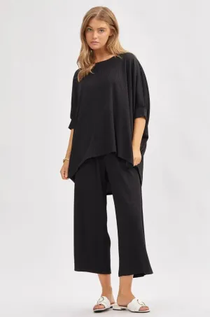 Bali Wide Leg Capri Travel Set-Black