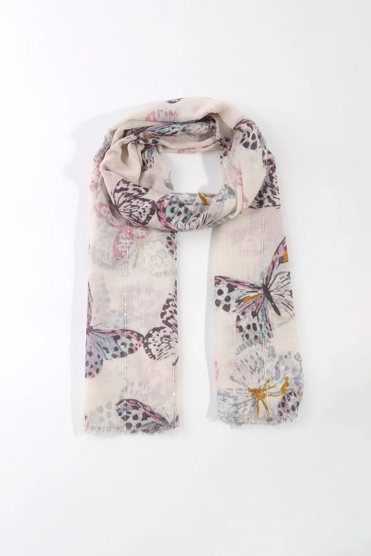 Beige Butterfly Print Scarf
