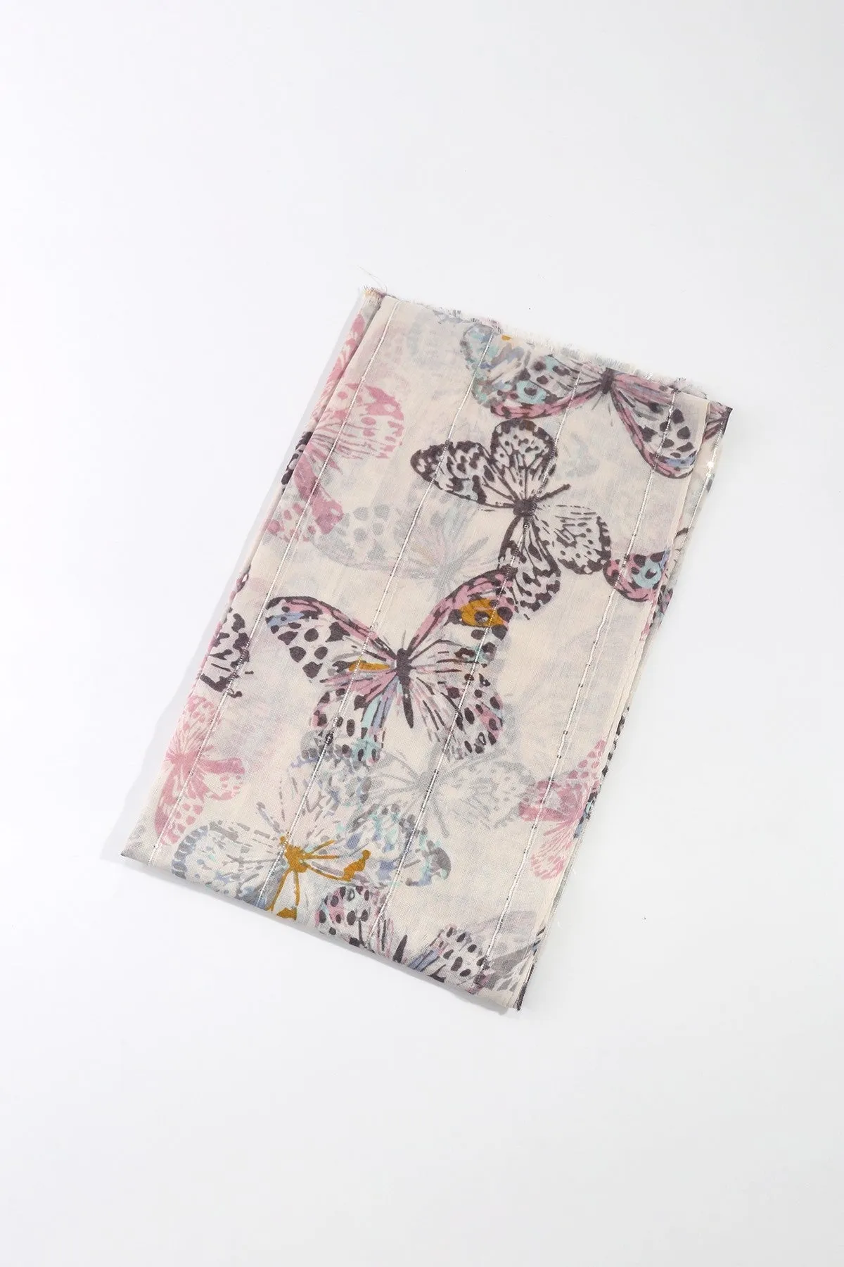 Beige Butterfly Print Scarf