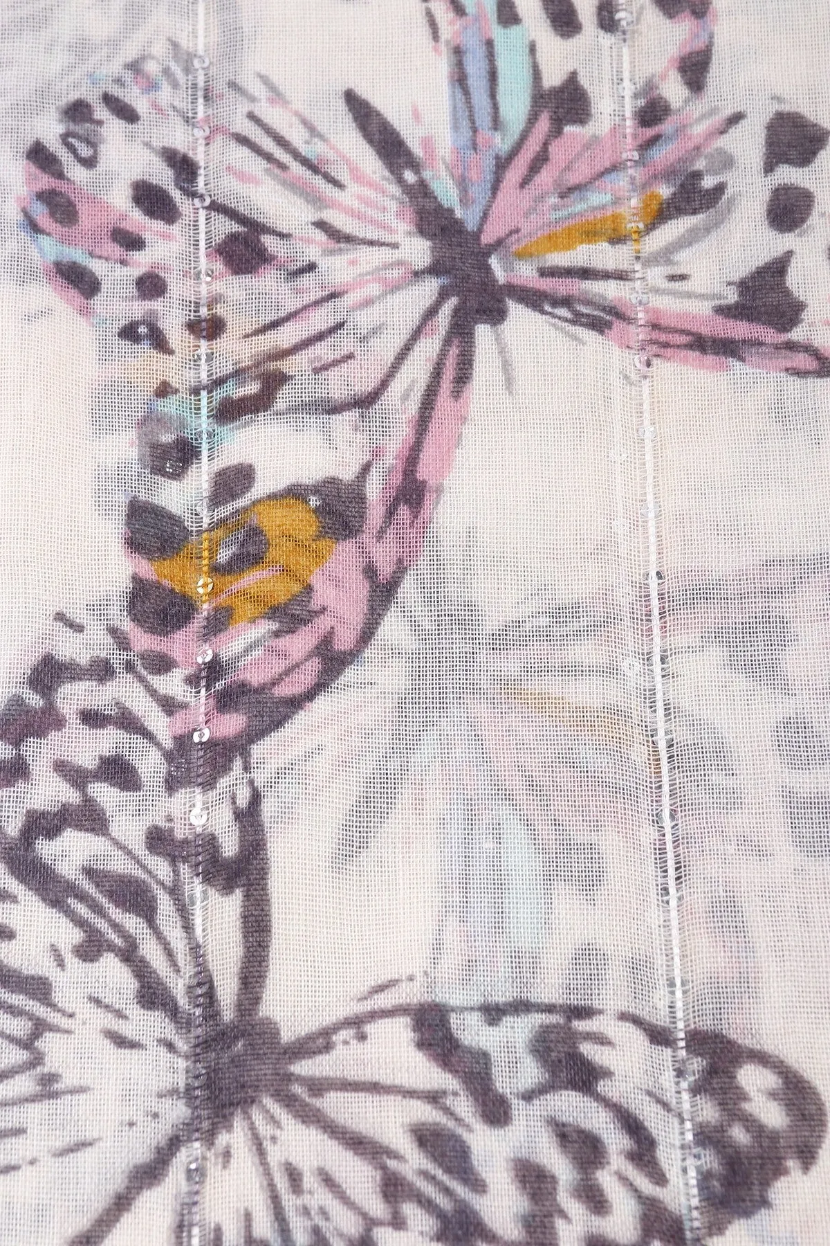 Beige Butterfly Print Scarf