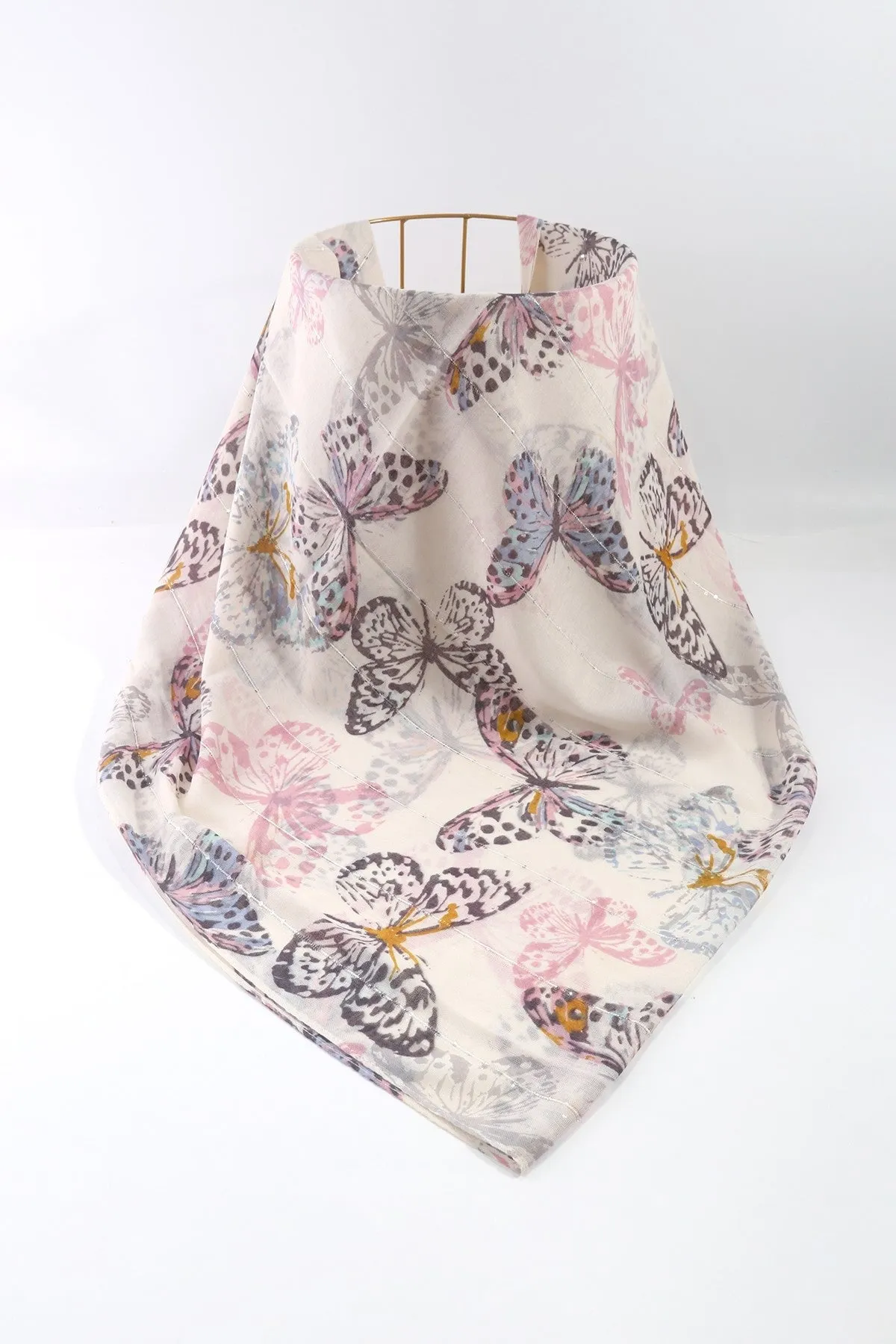 Beige Butterfly Print Scarf
