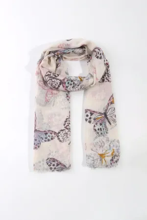 Beige Butterfly Print Scarf
