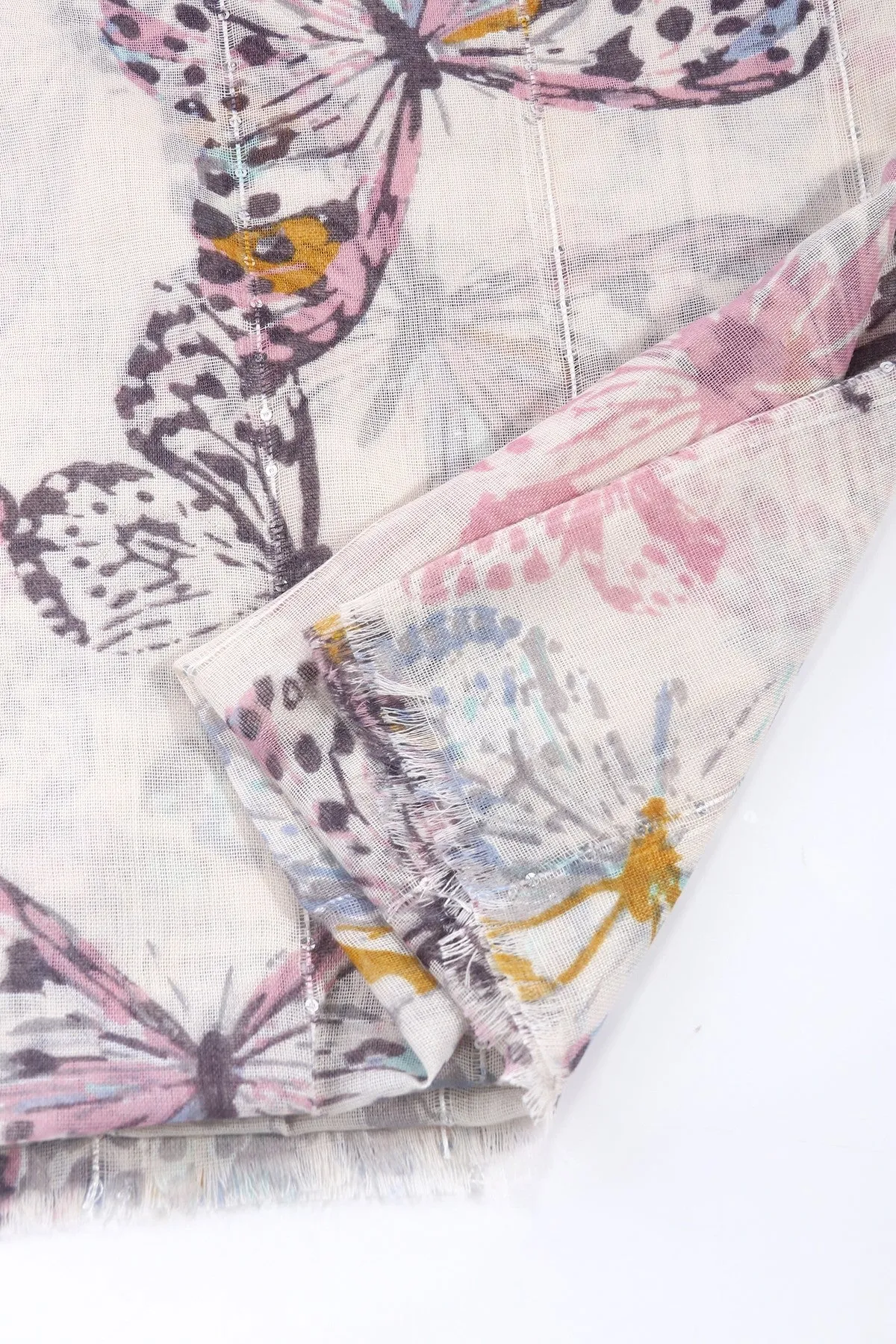 Beige Butterfly Print Scarf