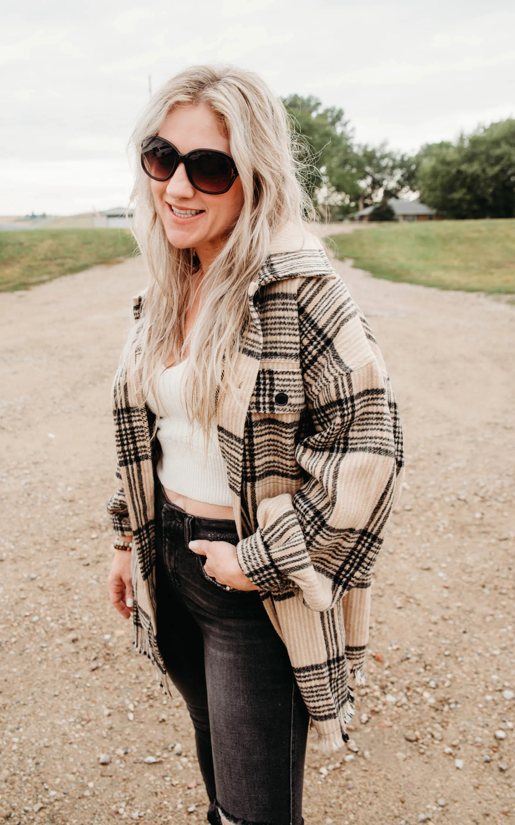 Beige Plaid Shacket - White Birch