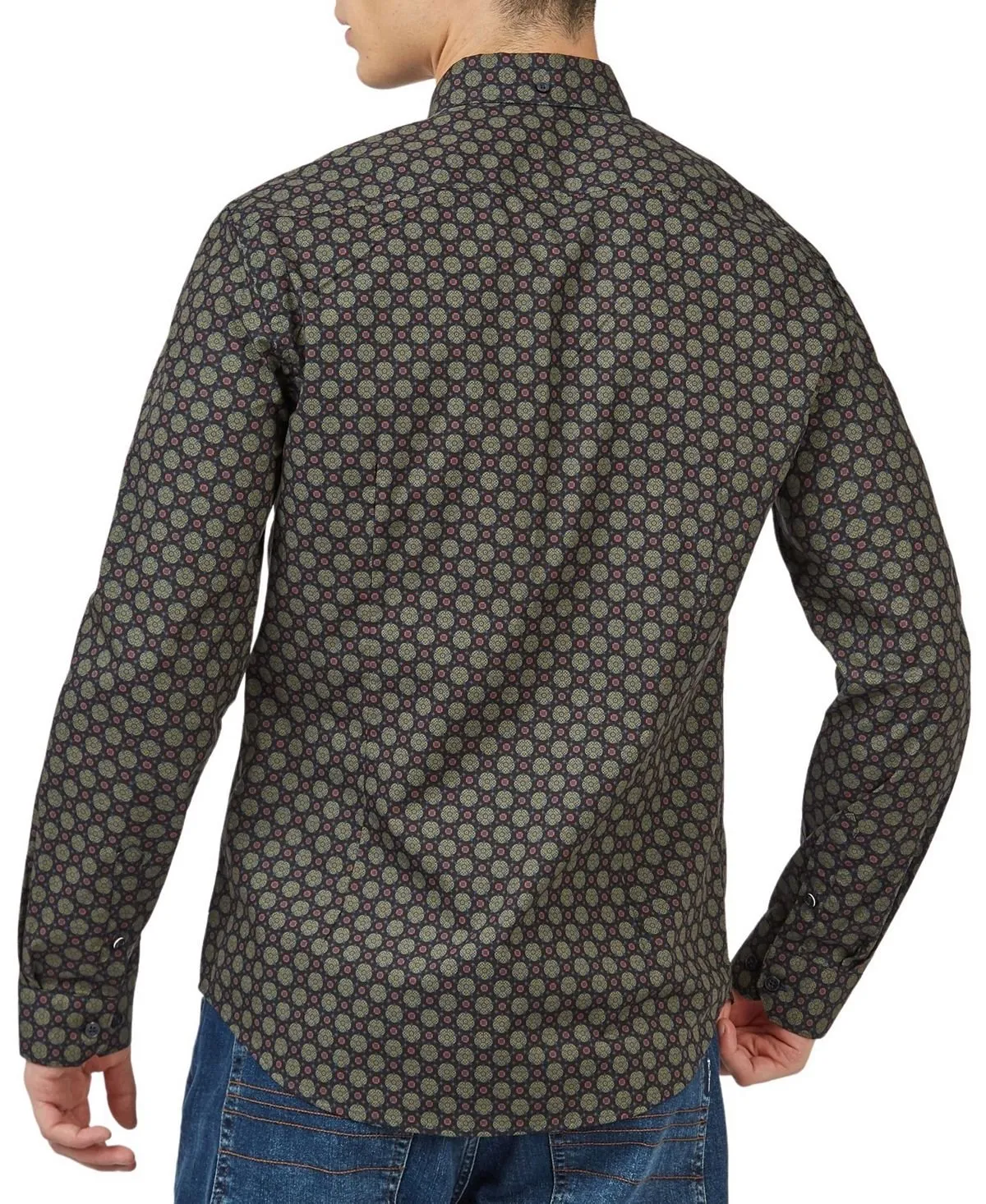 Ben Sherman Men's Long Sleeve Shawl Print Shirt, Black