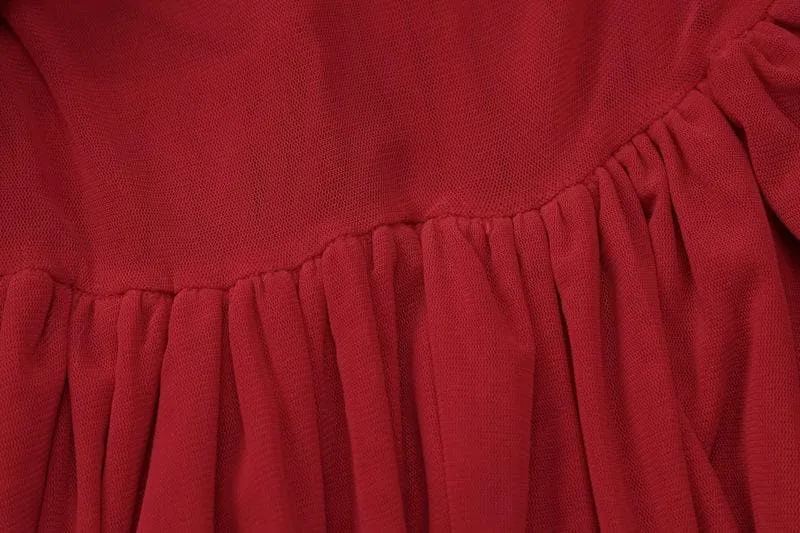 BerriesJam - Sleeve Ruffle Ruched Cross Front Halter Sheer Mesh Mini Dress