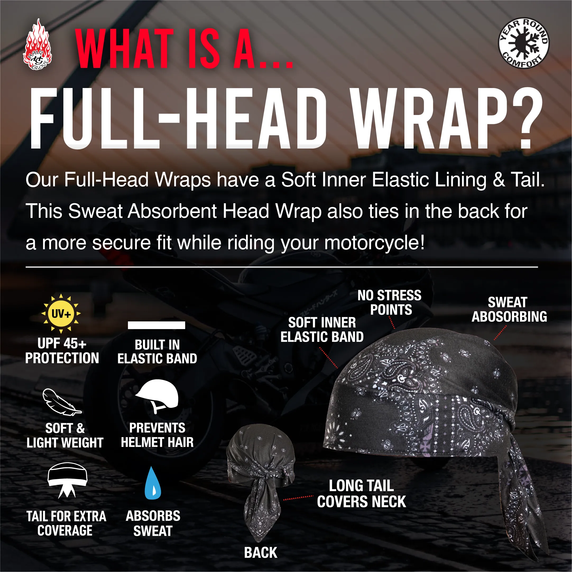 Biker Flames Full-Head Wrap