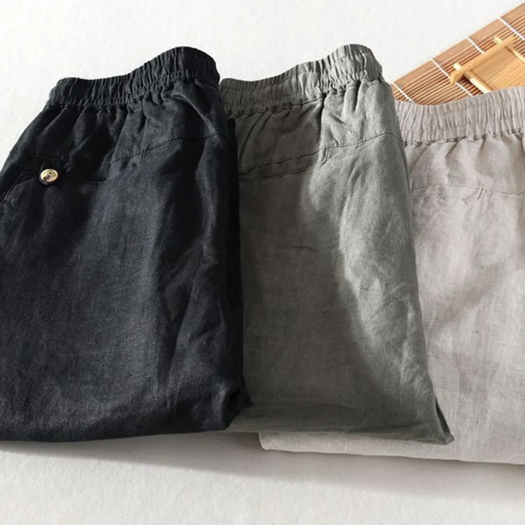 Breathable Drawstring Linen Pants | White