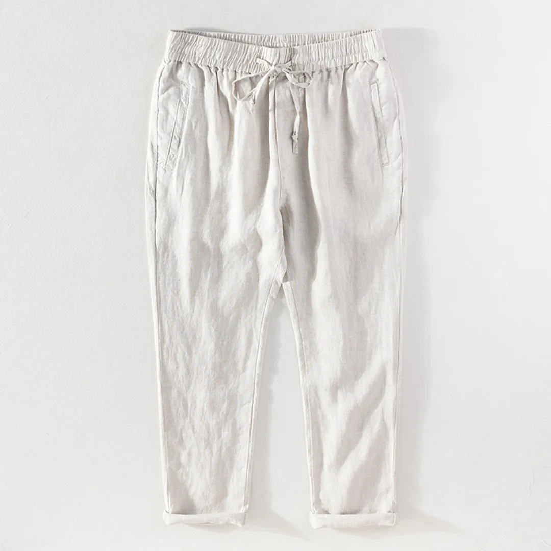 Breathable Drawstring Linen Pants | White