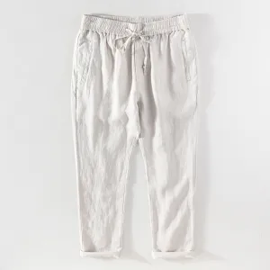 Breathable Drawstring Linen Pants | White