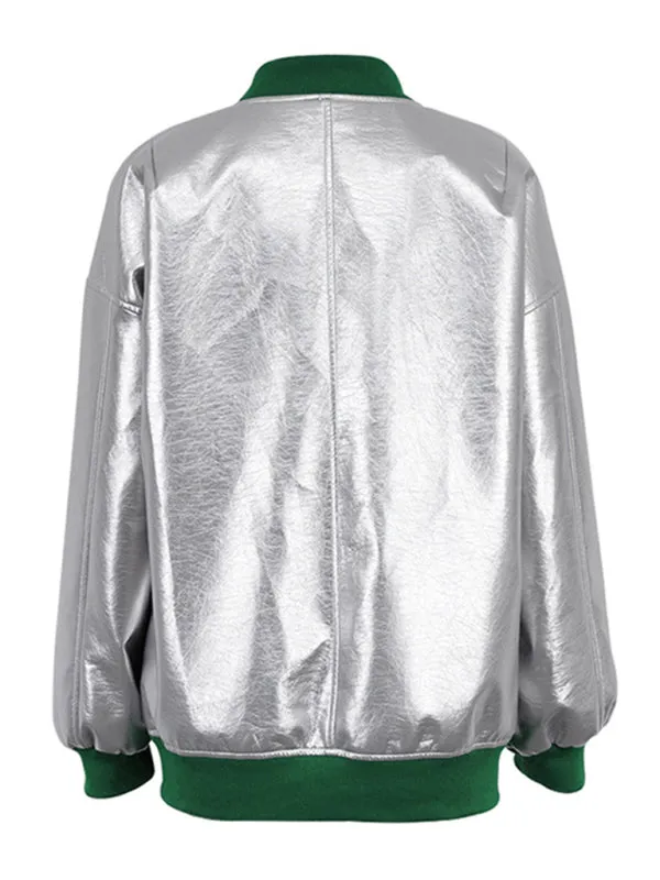 Coat Jacket New futuristic reflective baseball uniform women's silver fashionable long-sleeved jacket