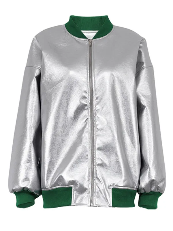 Coat Jacket New futuristic reflective baseball uniform women's silver fashionable long-sleeved jacket
