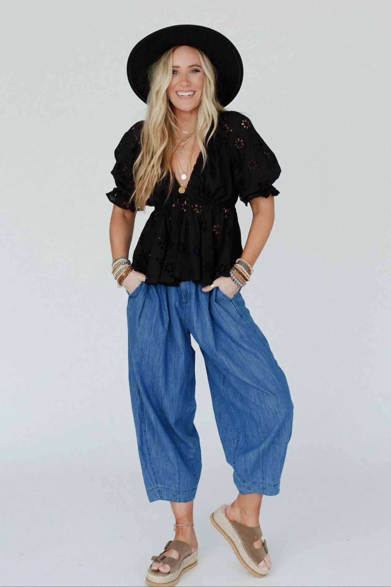 Cool Touch Pleated Pants - Denim