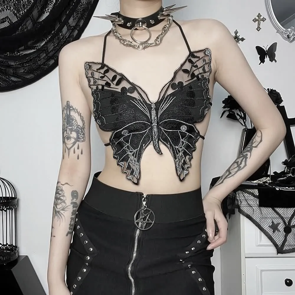 Dark Gothic Buterfly Halter Top