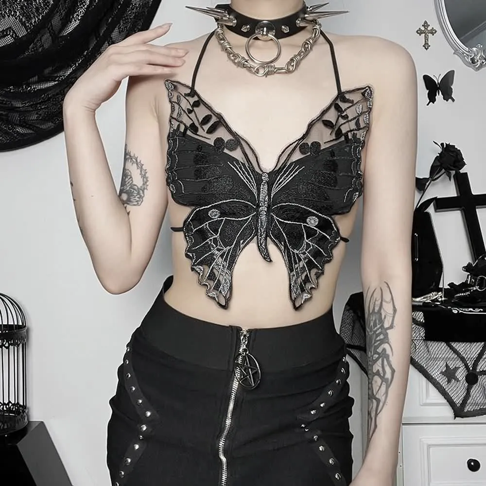 Dark Gothic Buterfly Halter Top