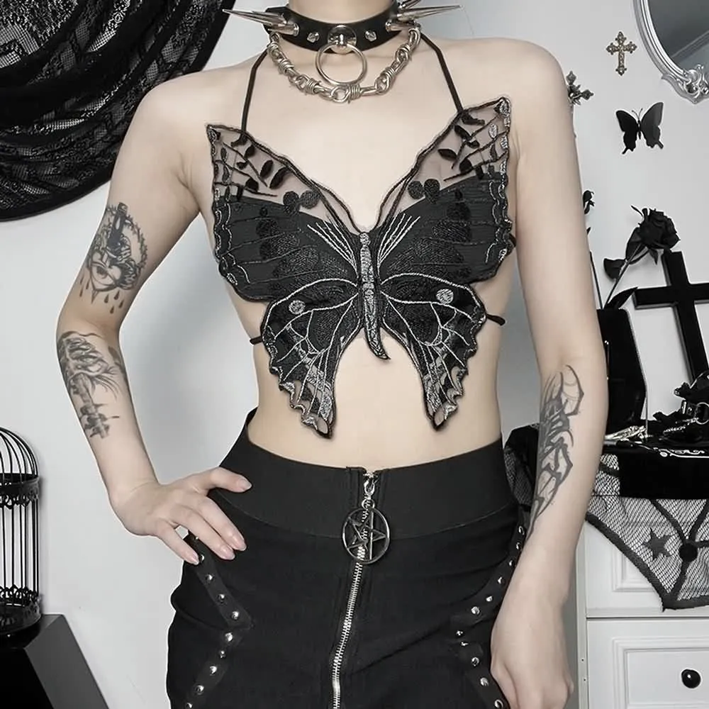 Dark Gothic Buterfly Halter Top