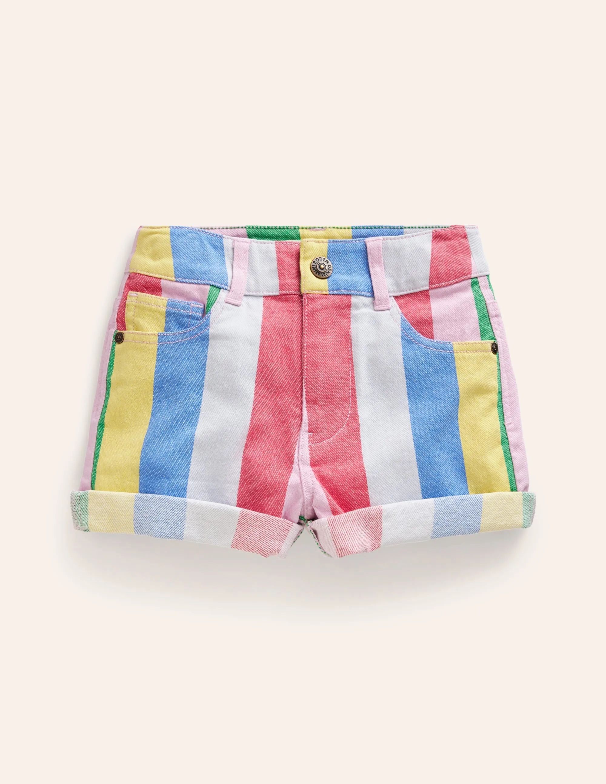 Denim Shorts-Multi Rainbow Stripe