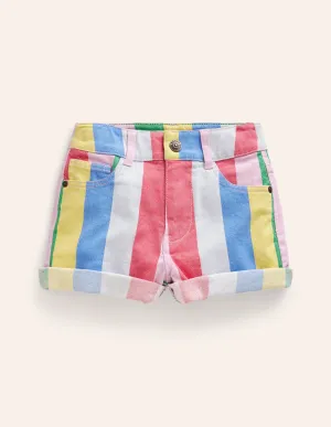 Denim Shorts-Multi Rainbow Stripe