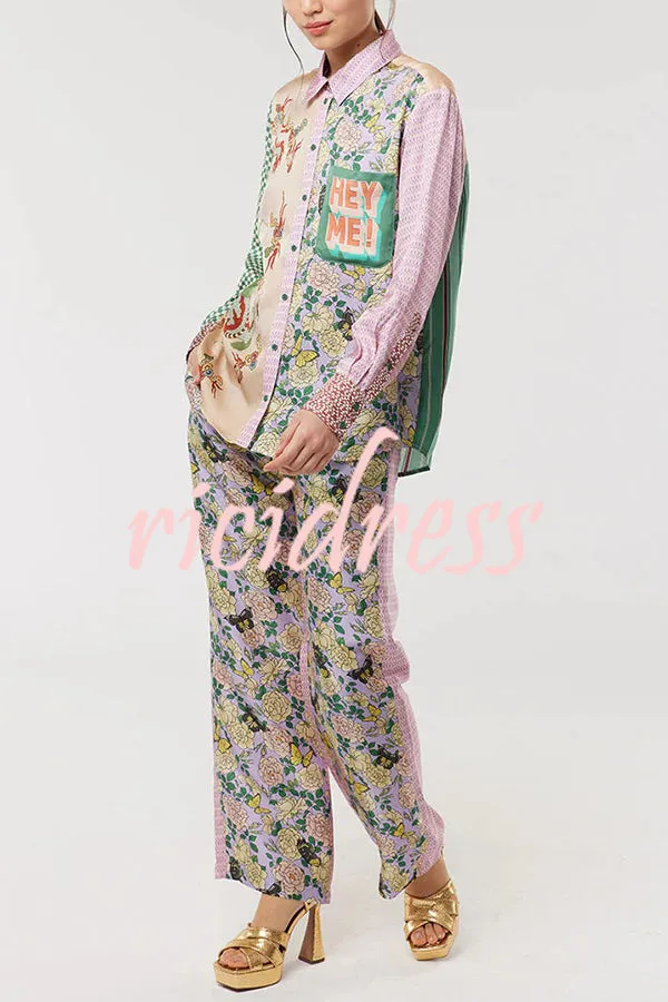 Dragon Season Unique Print Patchwork Pocketed Loose Shirt