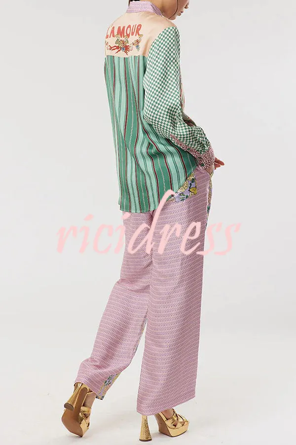 Dragon Season Unique Print Patchwork Pocketed Loose Shirt