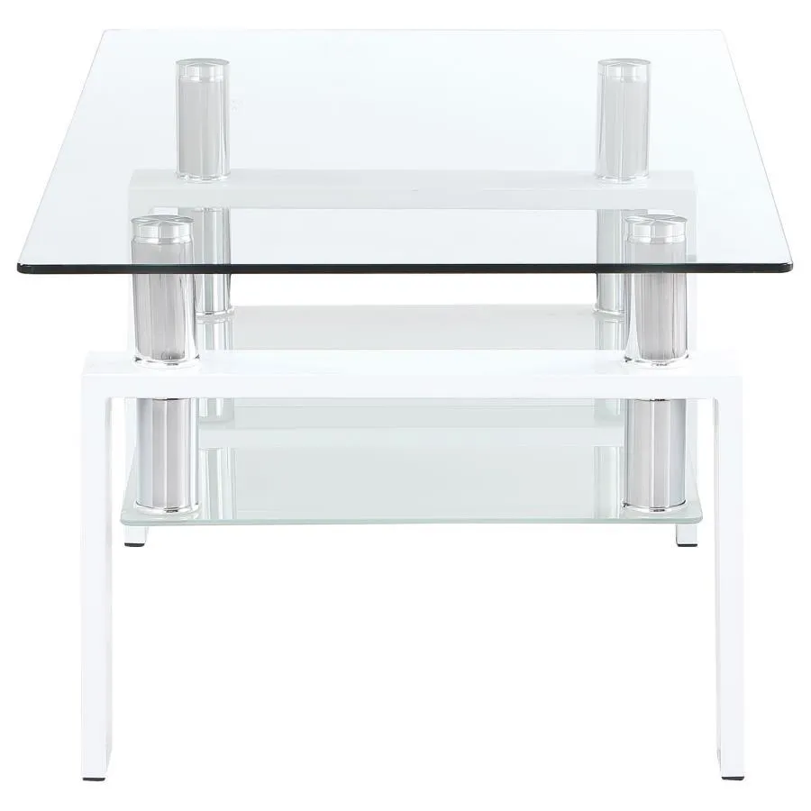 Dyer - 1-Shelf Rectangular Glass Top Coffee Table - White