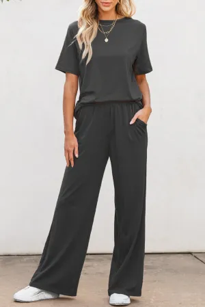 Easygoing Short Sleeve Top and Wide Leg Pants Set