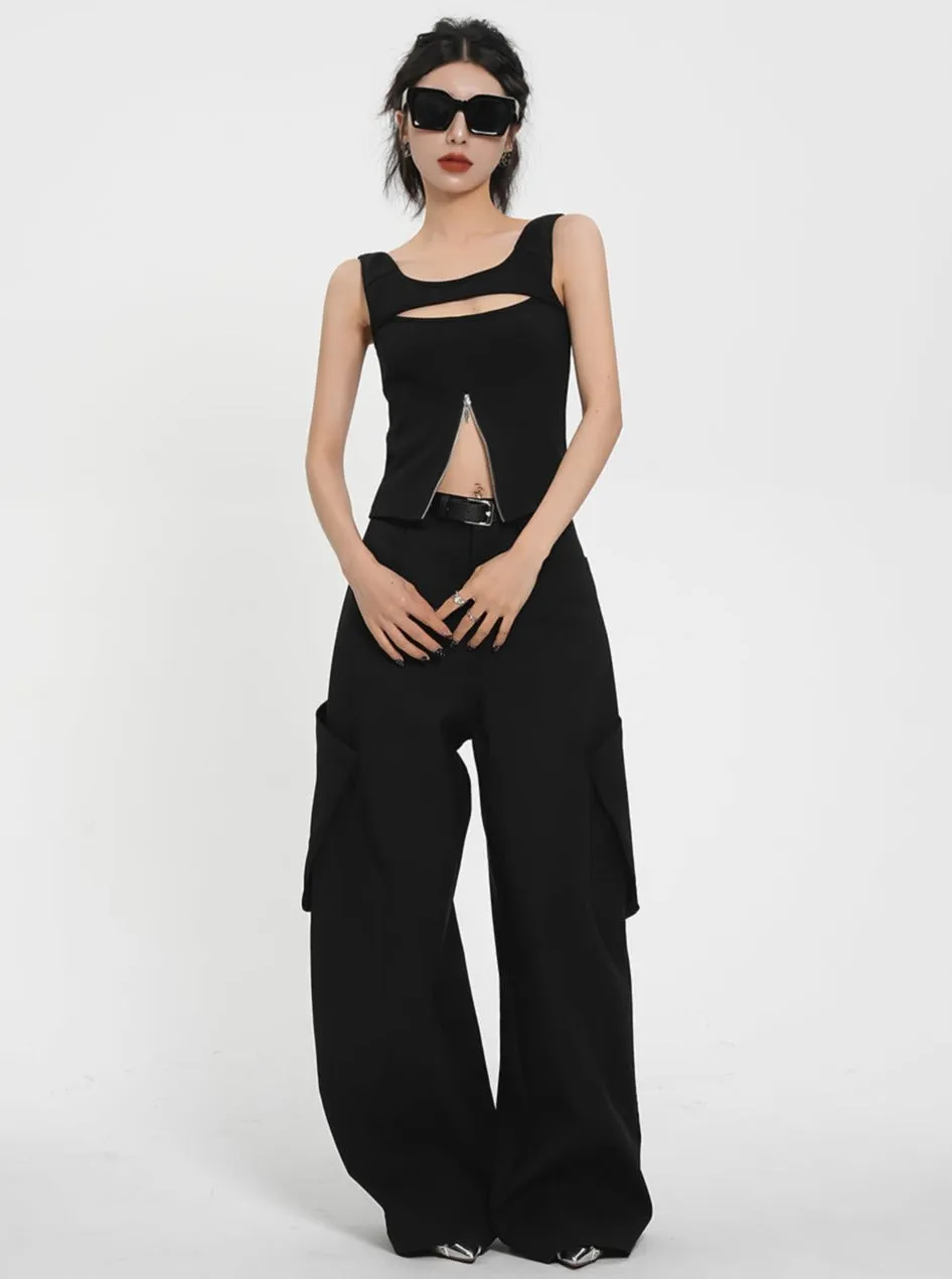 Edgy Black Zipper Top