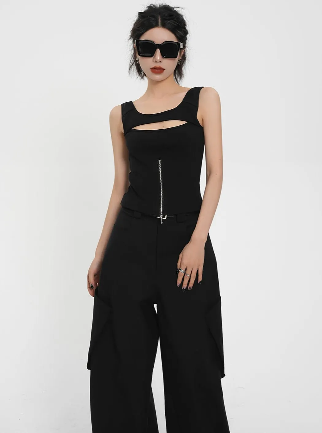 Edgy Black Zipper Top
