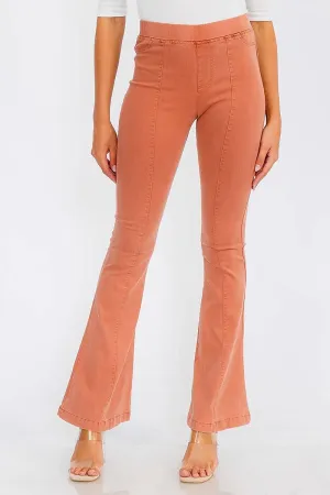 ELASTIC WAIST BACK POCKETS BELL BOTTOM PANTS