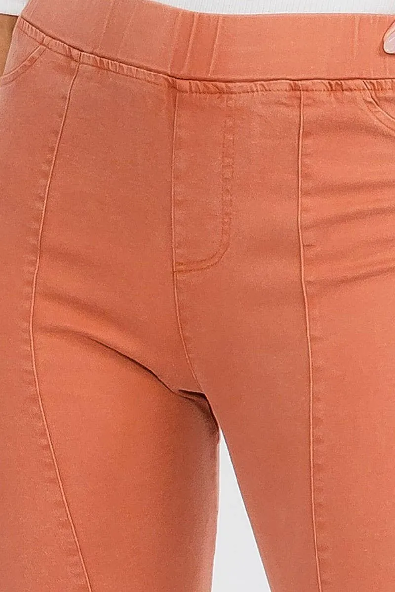 ELASTIC WAIST BACK POCKETS BELL BOTTOM PANTS