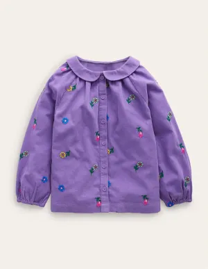 Embroidered Cord Shirt-Aster Purple Floral