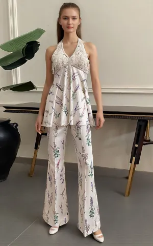 Embroidered/Printed Peplum With Printed Trouser