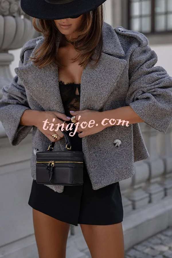 Fashionable British Lapel Long Sleeve Crop Jacket