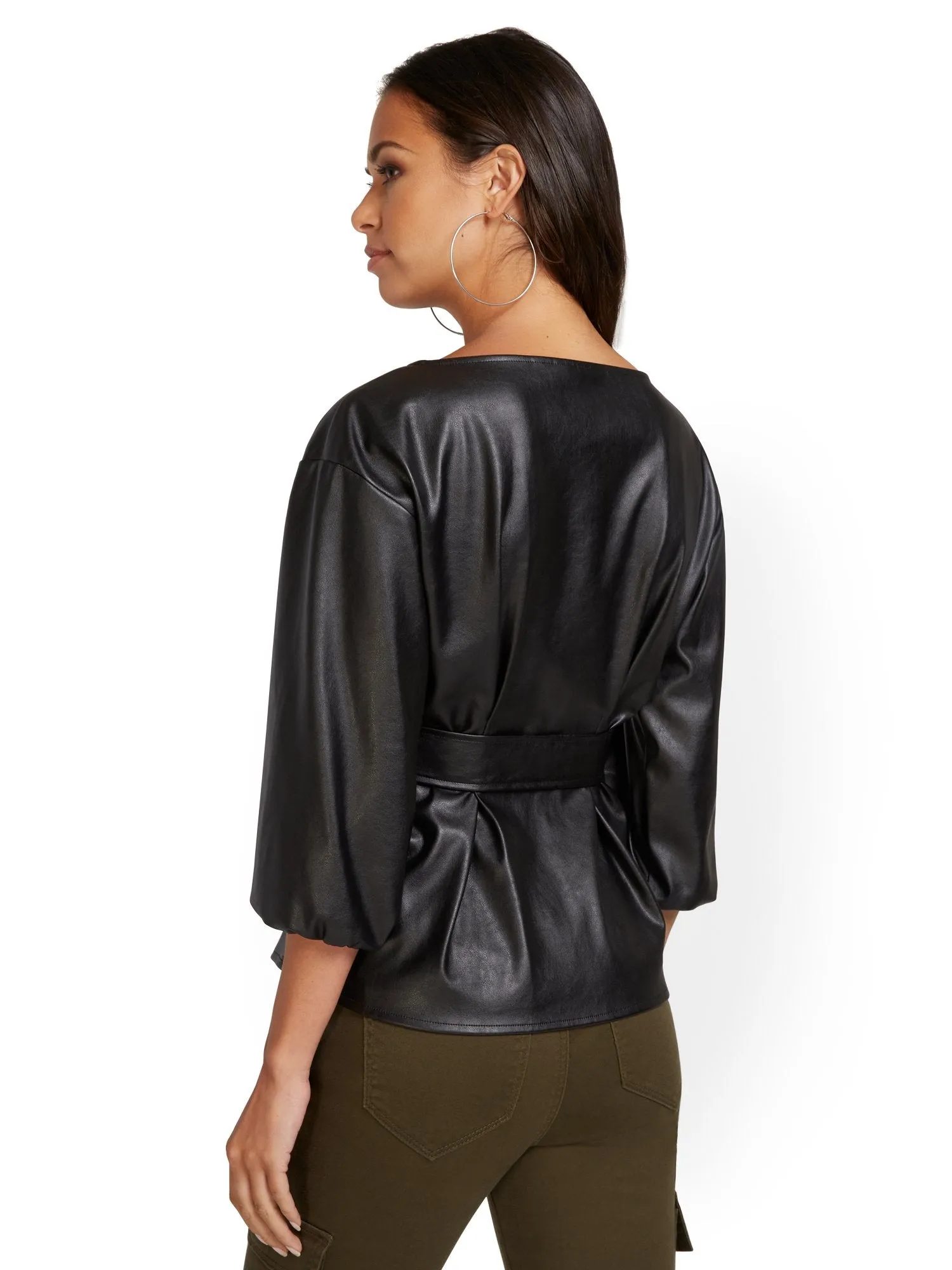 Faux-Leather Tie-Front Top