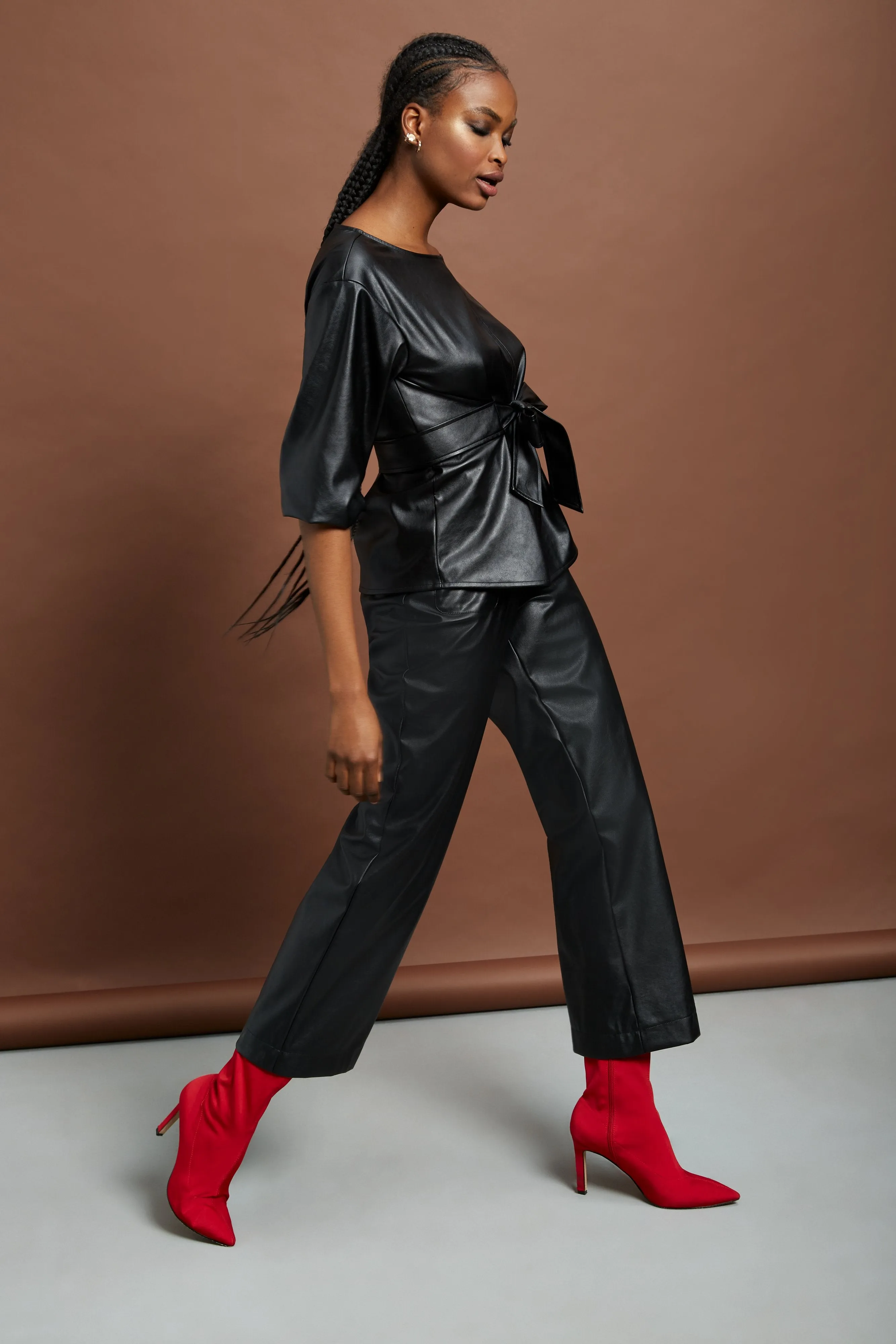 Faux-Leather Tie-Front Top